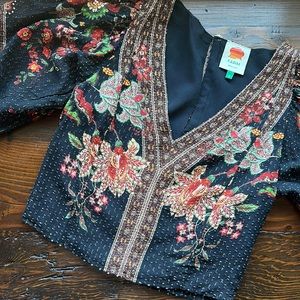 Farm Rio Puff Sleeve Black Magic Blouse